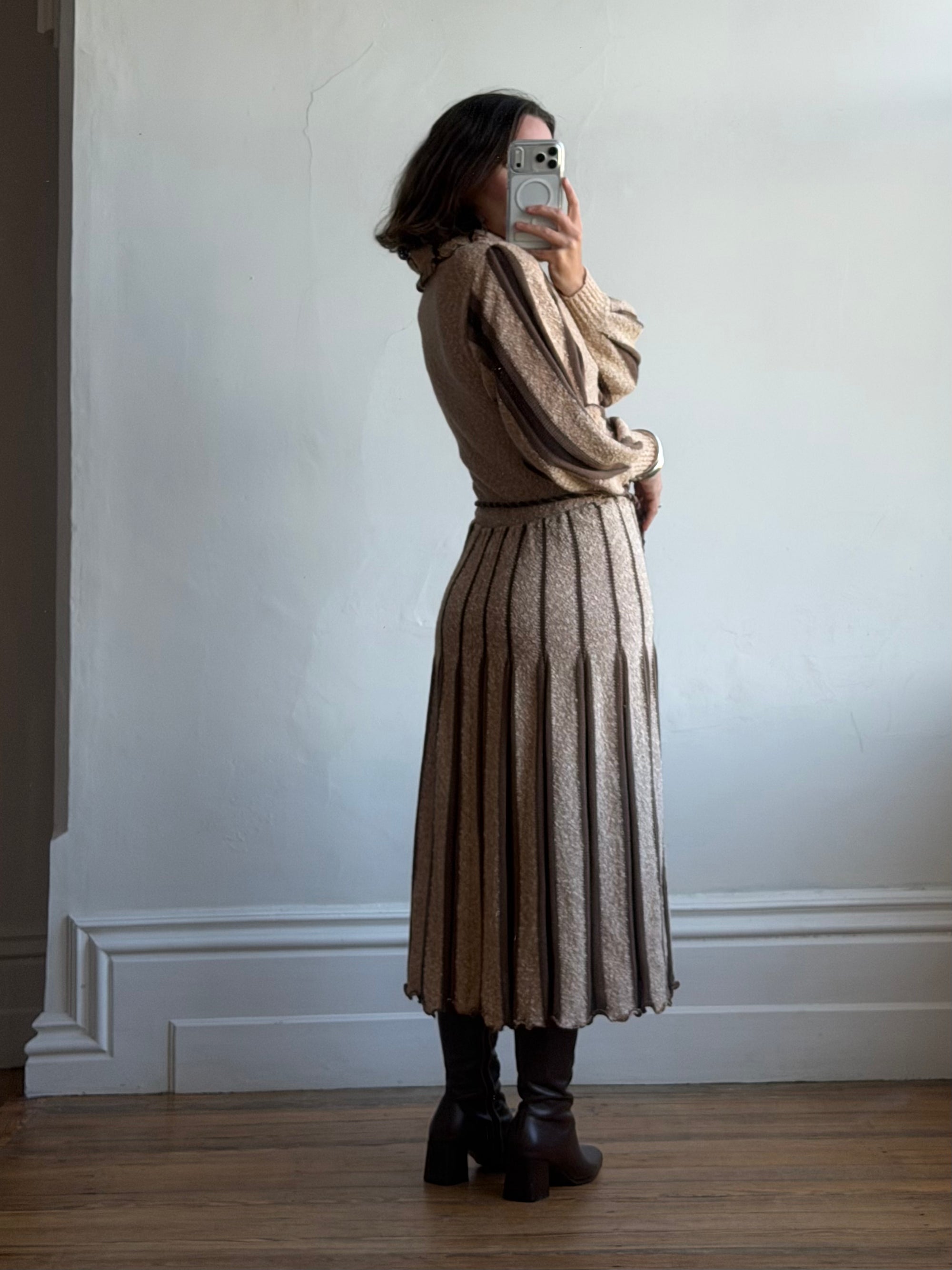 Vintage 70s Wool Blend Knit Dress Latte Brown