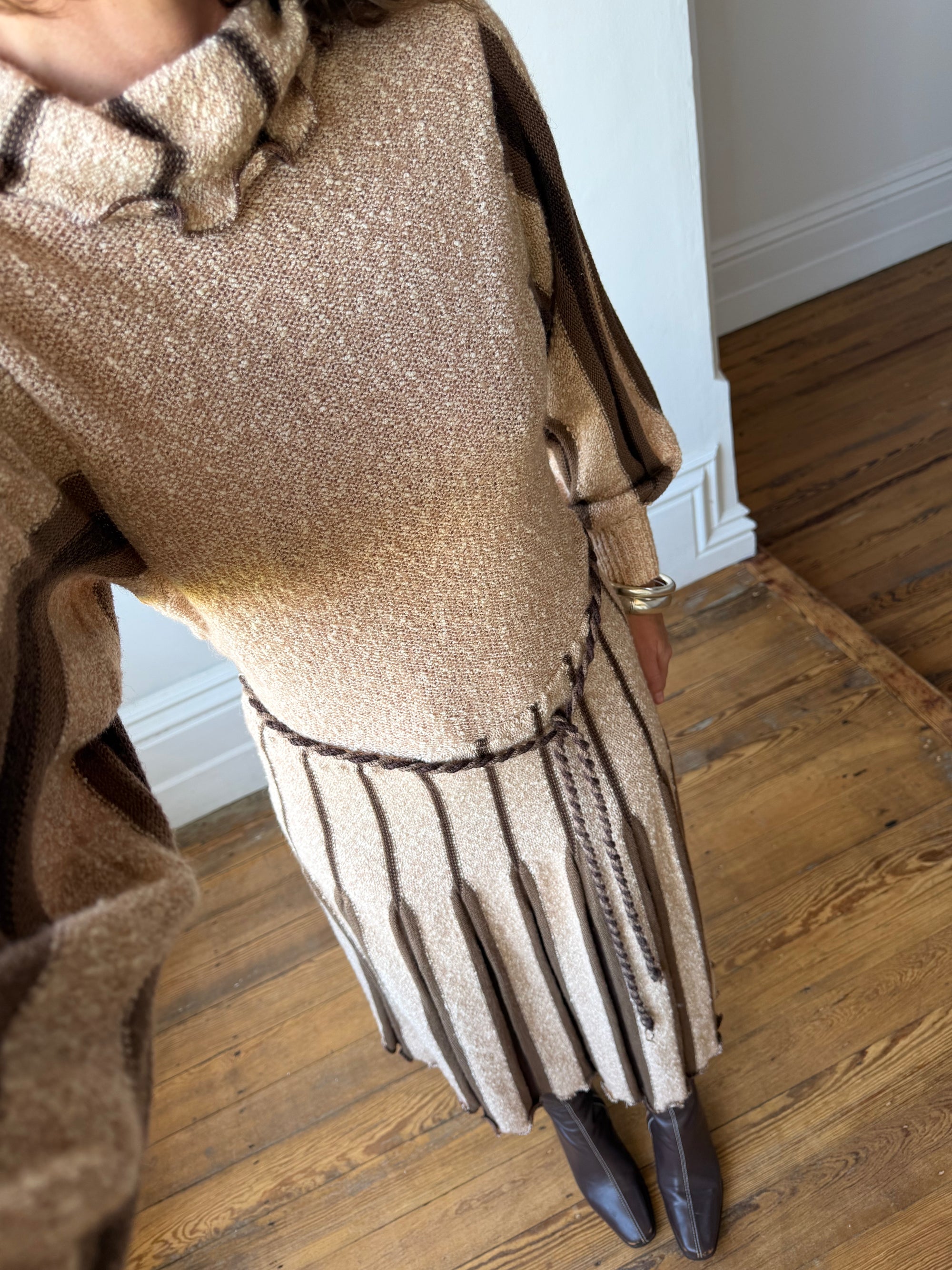 Vintage 70s Wool Blend Knit Dress Latte Brown