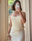 Vintage 90s Italian Daisy Beaded Silk Satin Bridal Set