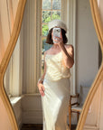 Vintage 90s Italian Daisy Beaded Silk Satin Bridal Set