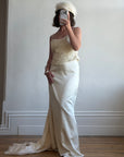 Vintage 90s Italian Daisy Beaded Silk Satin Bridal Set