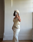 Vintage 90s Italian Daisy Beaded Silk Satin Bridal Set