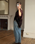 Vintage Y2K Brown Burnt Velvet Beaded Tassel Top