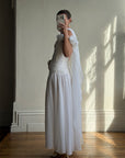 Vintage 90s Chiffon Rosette Off-Shoulder Drop Waist Wedding Dress