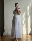 Vintage 90s Chiffon Rosette Off-Shoulder Drop Waist Wedding Dress