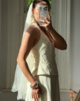 Vintage 90s Glass Beaded Halter Bodice & Crepe Skirt Bridal Set