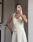 Vintage 90s Glass Beaded Halter Bodice & Crepe Skirt Bridal Set