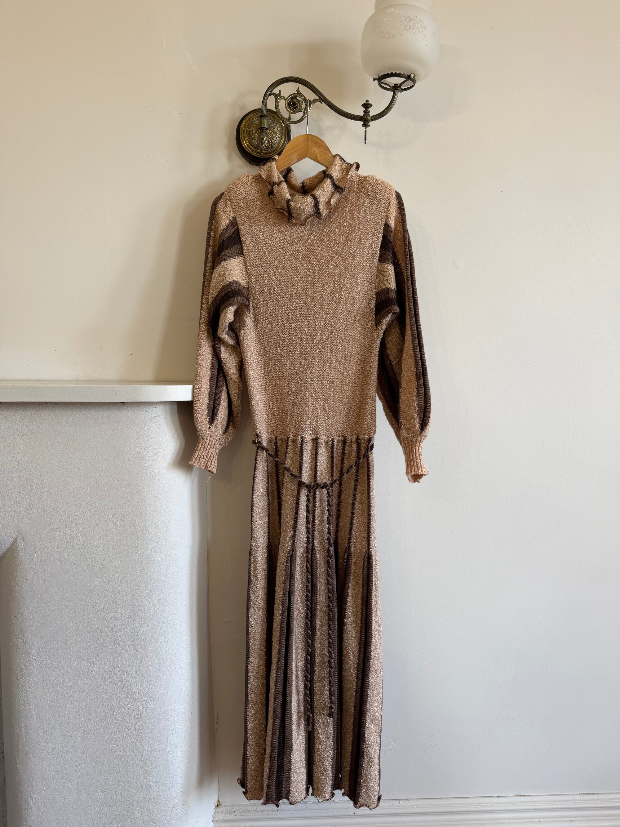Vintage 70s Wool Blend Knit Dress Latte Brown