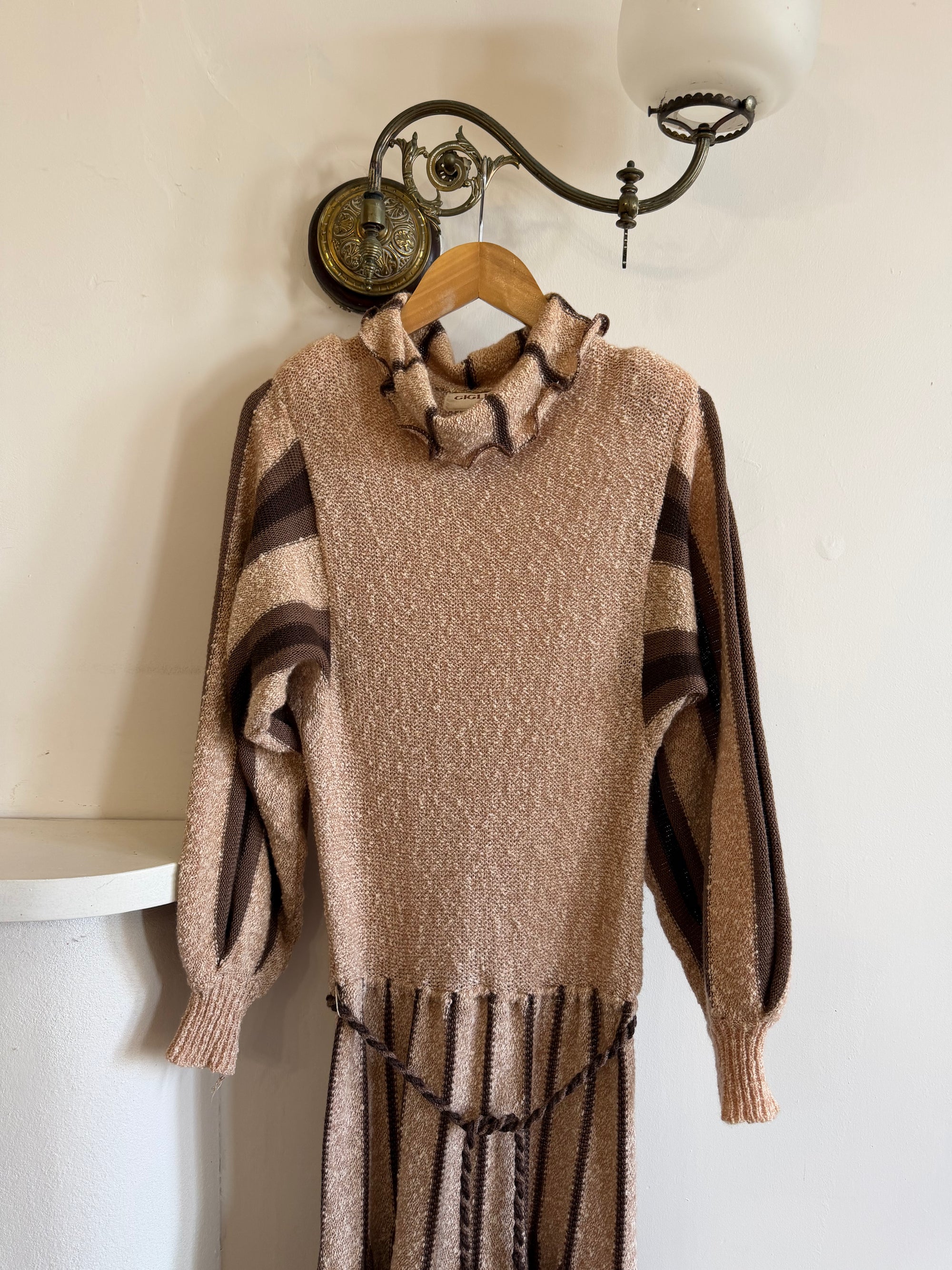 Vintage 70s Wool Blend Knit Dress Latte Brown
