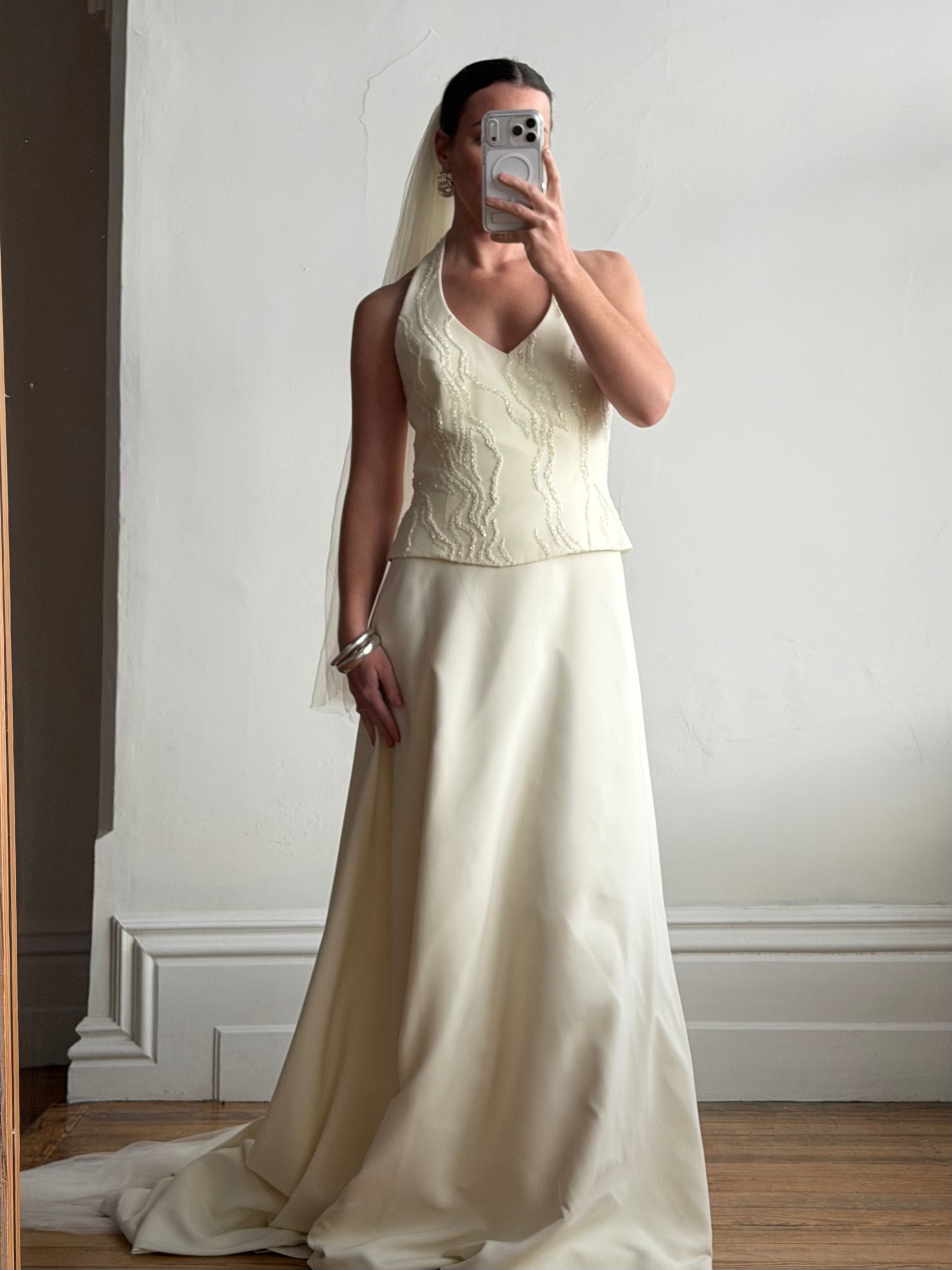 Vintage Long Cathedral Tulle Bridal Veil Ivory White