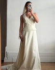 Vintage 90s Glass Beaded Halter Bodice & Crepe Skirt Bridal Set