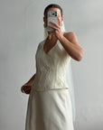 Vintage 90s Glass Beaded Halter Bodice & Crepe Skirt Bridal Set