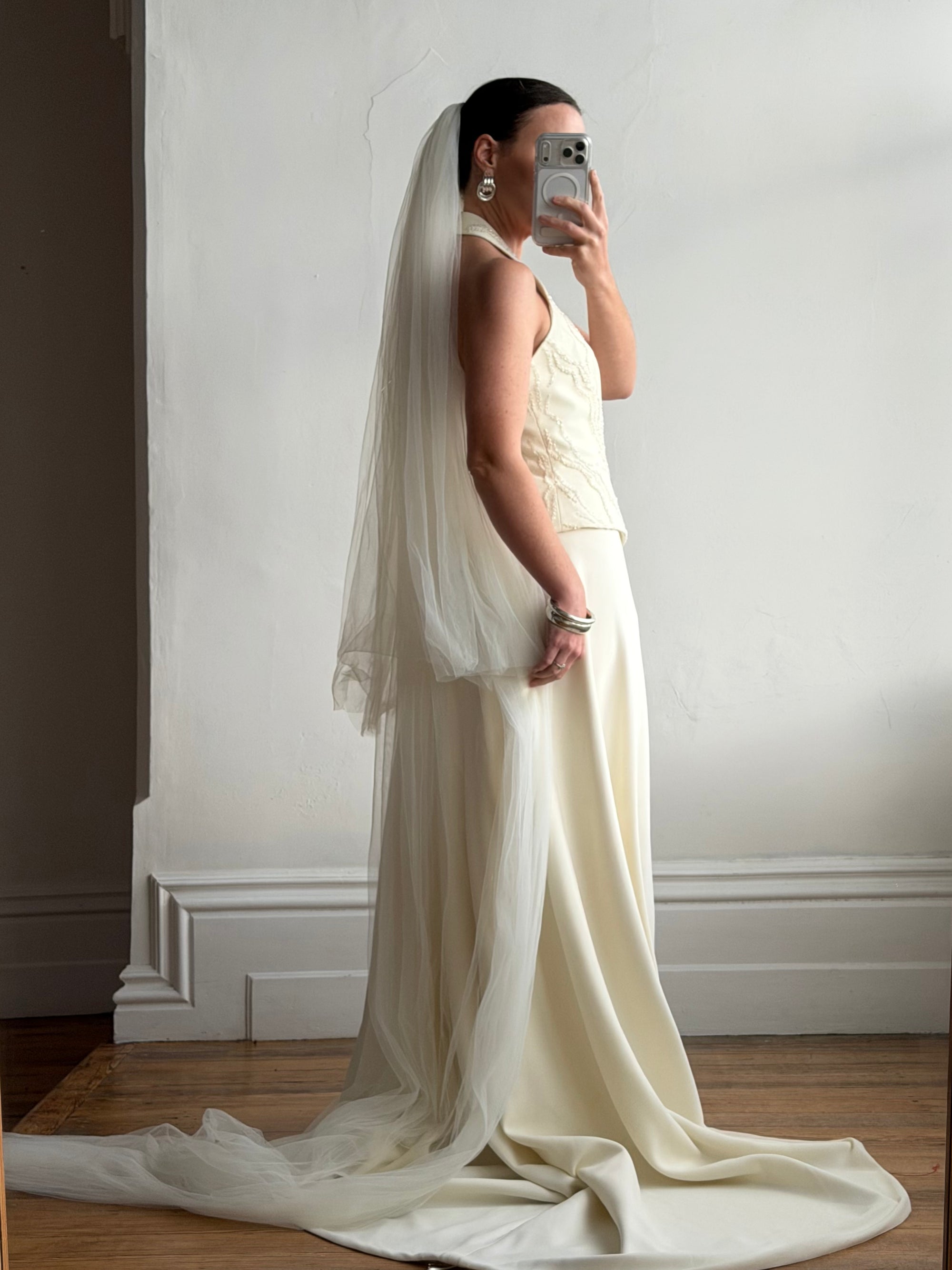 Vintage Long Cathedral Tulle Bridal Veil Ivory White