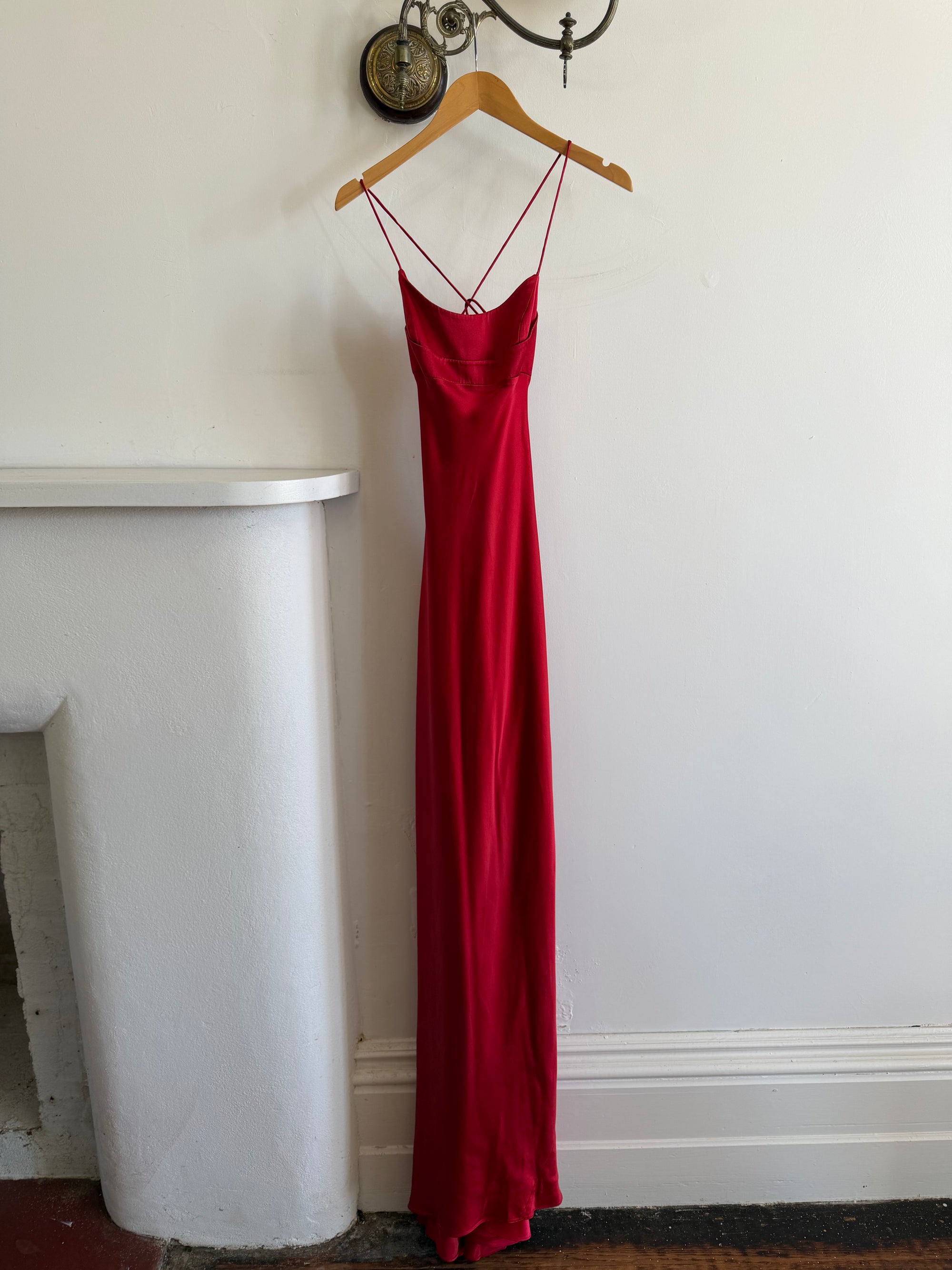 Vintage 90s Pure Silk Scarlet Bias Cut Gown