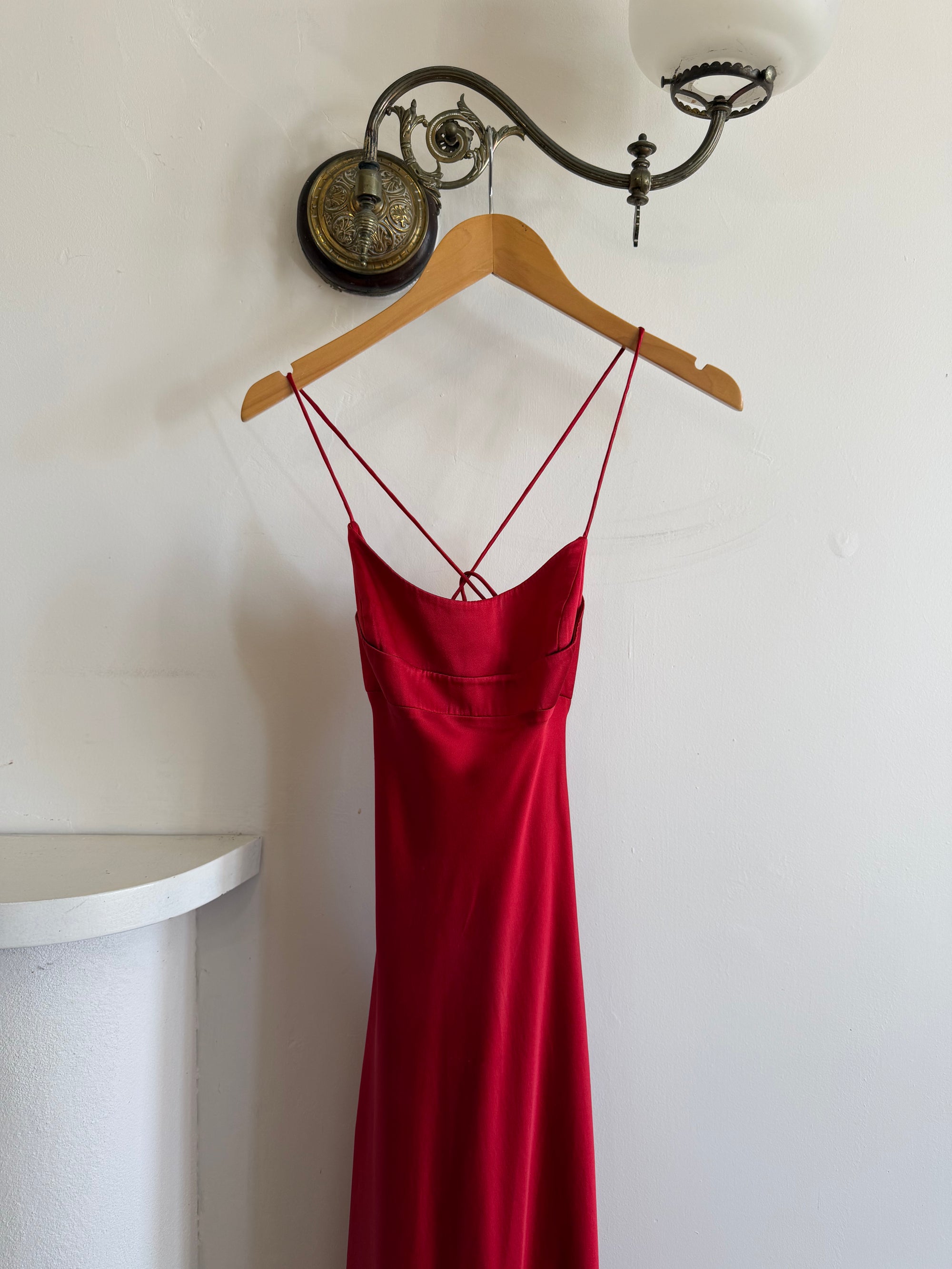 Vintage 90s Pure Silk Scarlet Bias Cut Gown