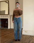 Vintage 70s Bronze Ribbon Rosette Off-Shoulder Top