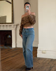 Vintage 70s Bronze Ribbon Rosette Off-Shoulder Top