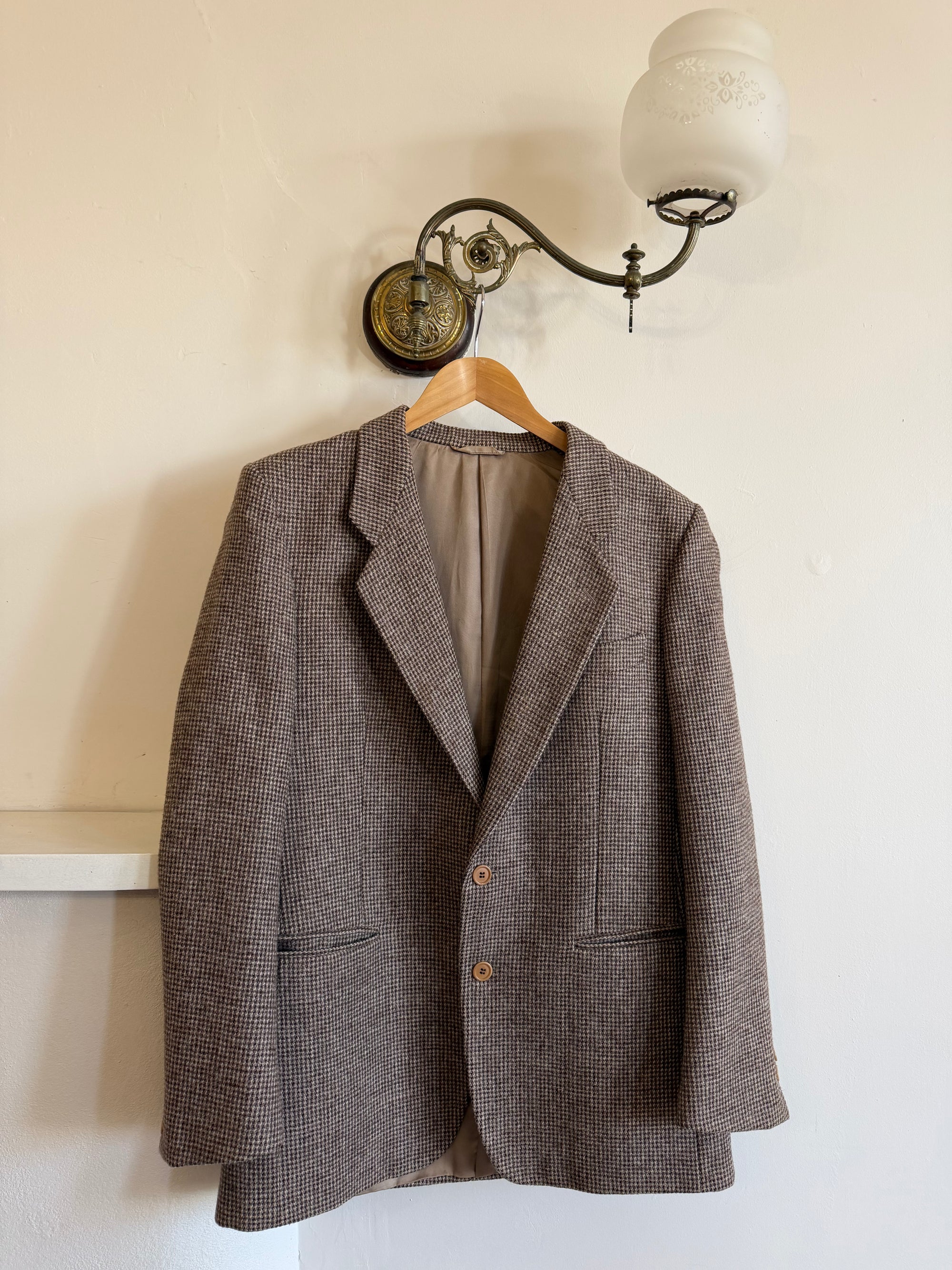 Vintage 60s Wool Mohair Herringbone Blazer Cool Brown