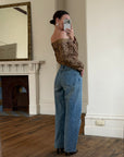 Vintage 70s Bronze Ribbon Rosette Off-Shoulder Top