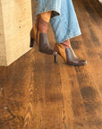Vintage 90s Square Toe Patchwork Caramel Leather Boots