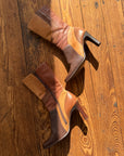 Vintage 90s Square Toe Patchwork Caramel Leather Boots