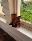 Vintage 90s Square Toe Patchwork Caramel Leather Boots