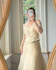 Vintage 90s Daisy Glass Bead Long Sleeved Bustier & Sparkle Tulle Ball Gown Set