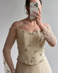 Vintage 90s Daisy Glass Bead Long Sleeved Bustier & Sparkle Tulle Ball Gown Set