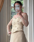 Vintage 90s Daisy Glass Bead Long Sleeved Bustier & Sparkle Tulle Ball Gown Set