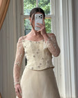 Vintage 90s Daisy Glass Bead Long Sleeved Bustier & Sparkle Tulle Ball Gown Set