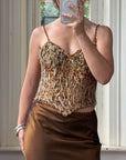 Vintage 90s Haute Couture Beaded Bustier and Bronze Taffeta Skirt Set