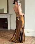 Vintage 90s Haute Couture Beaded Bustier and Bronze Taffeta Skirt Set