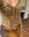 Vintage 90s Haute Couture Beaded Bustier and Bronze Taffeta Skirt Set