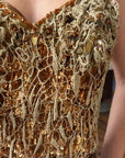 Vintage 90s Haute Couture Beaded Bustier and Bronze Taffeta Skirt Set