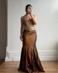 Vintage 90s Haute Couture Beaded Bustier and Bronze Taffeta Skirt Set