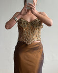 Vintage 90s Haute Couture Beaded Bustier and Bronze Taffeta Skirt Set