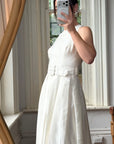 Vintage 90s Pleated Ivory Silk Couture Bridal Dress with Belt
