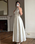 Vintage 90s Pleated Ivory Silk Couture Bridal Dress with Belt