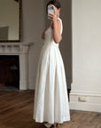 Vintage 90s Pleated Ivory Silk Couture Bridal Dress with Belt