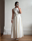 Vintage 90s Pleated Ivory Silk Couture Bridal Dress with Belt