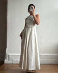 Vintage 90s Pleated Ivory Silk Couture Bridal Dress with Belt