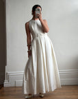 Vintage 90s Pleated Ivory Silk Couture Bridal Dress with Belt