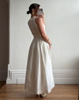 Vintage 90s Pleated Ivory Silk Couture Bridal Dress with Belt