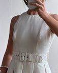 Vintage 90s Pleated Ivory Silk Couture Bridal Dress with Belt