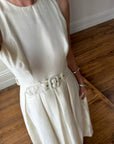 Vintage 90s Pleated Ivory Silk Couture Bridal Dress with Belt