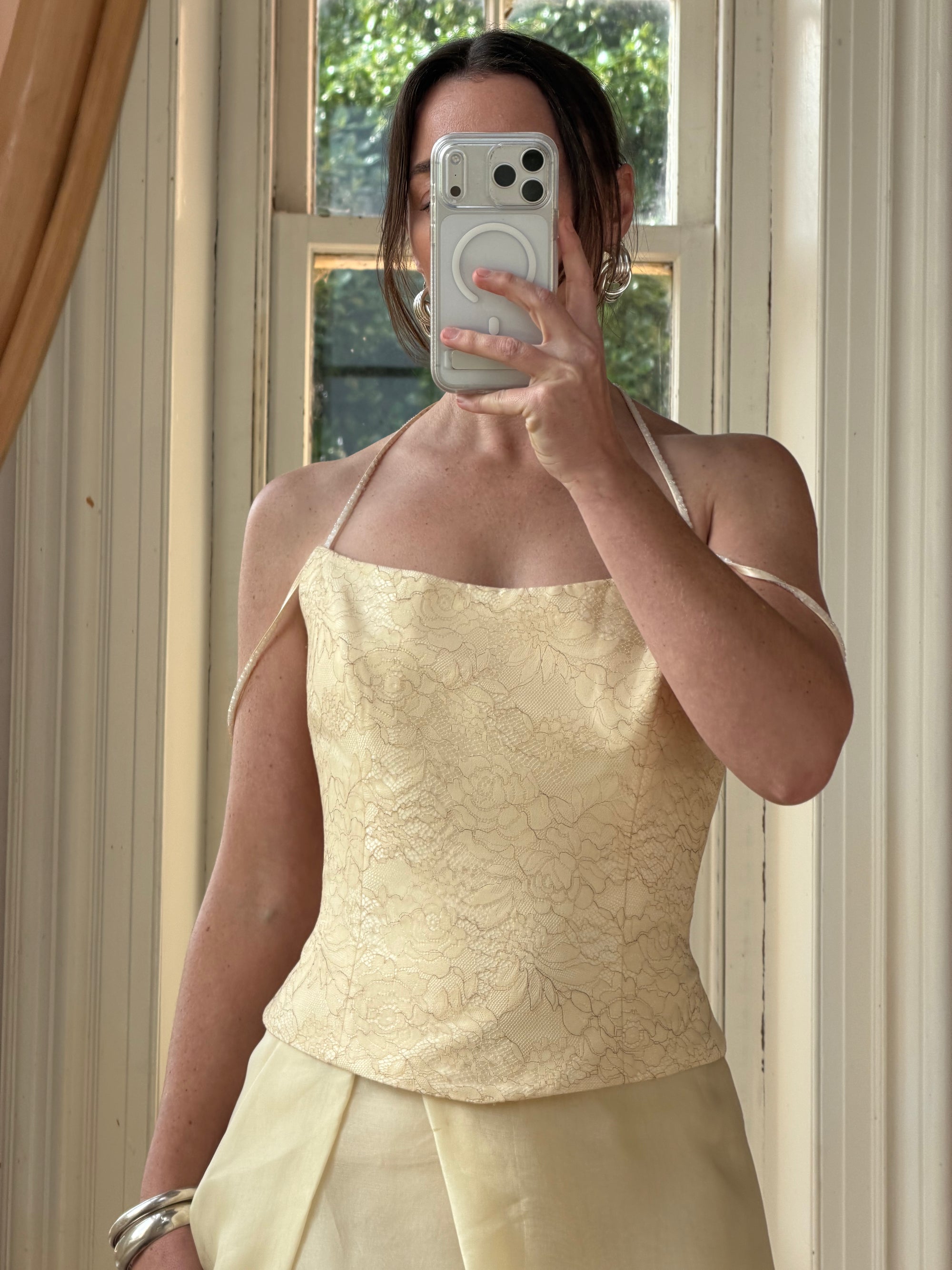 Vintage 90s Italian Butter Double Strap Corset and Tulle Rosette Skirt Set