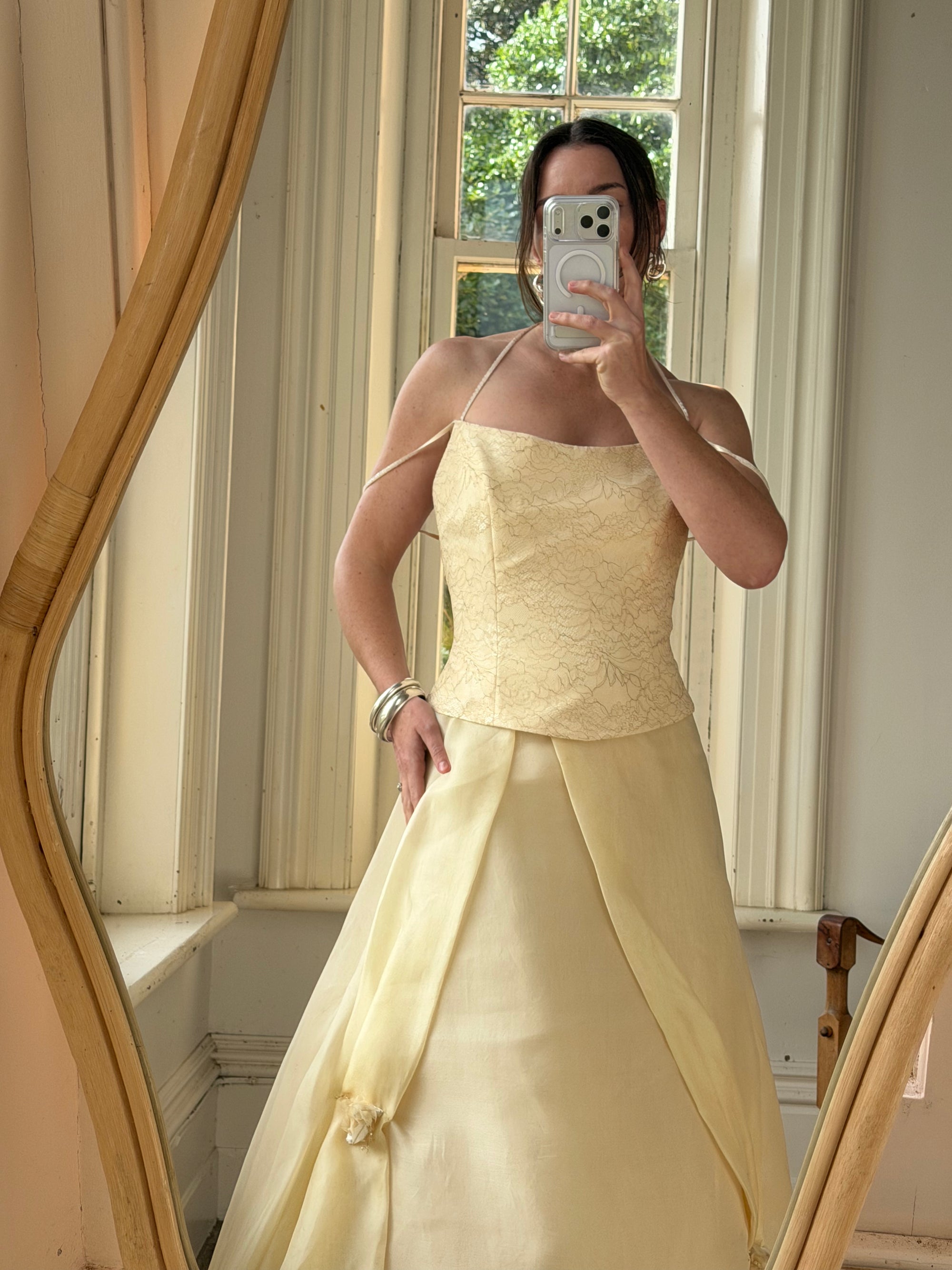 Vintage 90s Italian Butter Double Strap Corset and Tulle Rosette Skirt Set