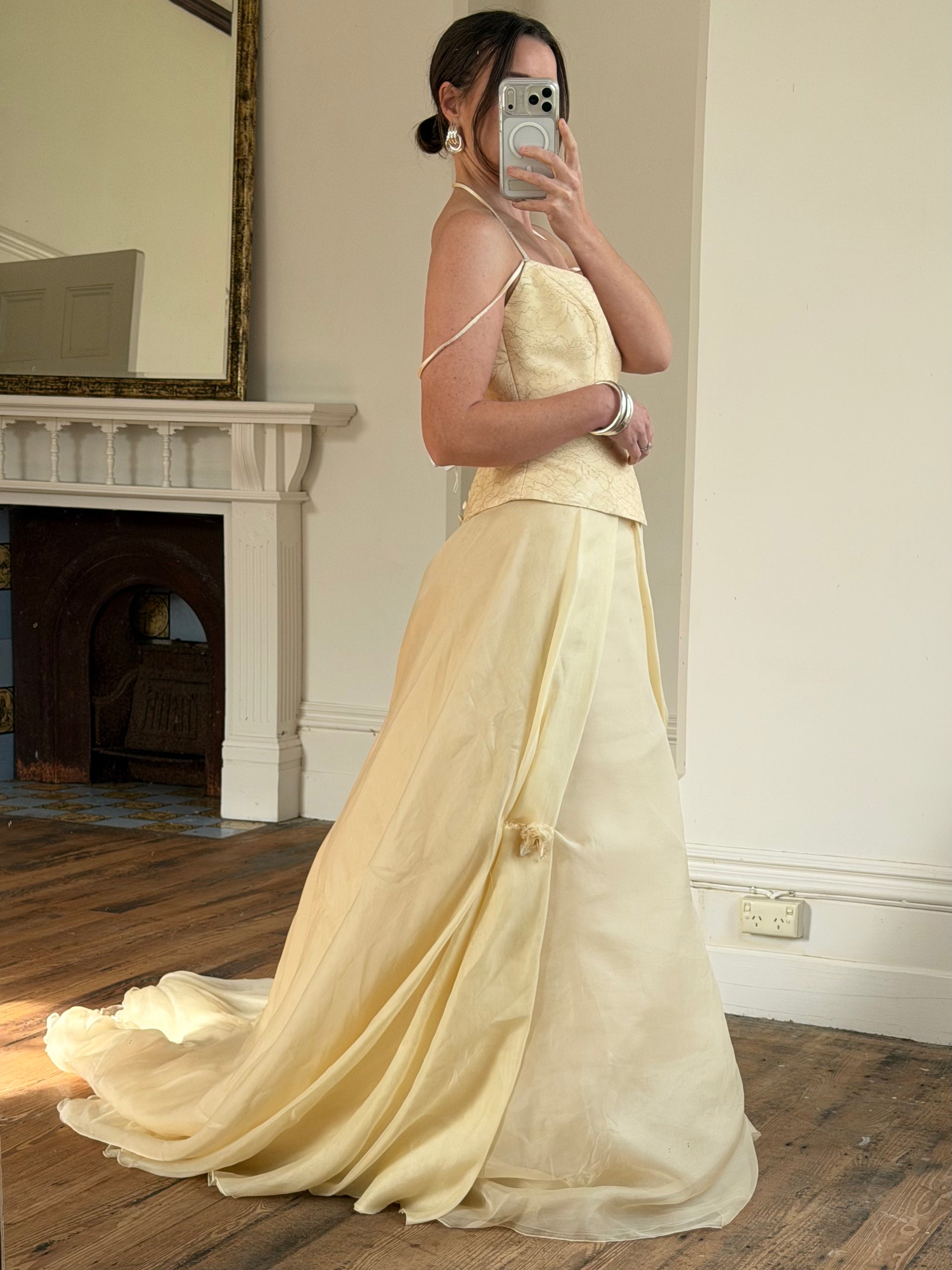 Vintage 90s Italian Butter Double Strap Corset and Tulle Rosette Skirt Set