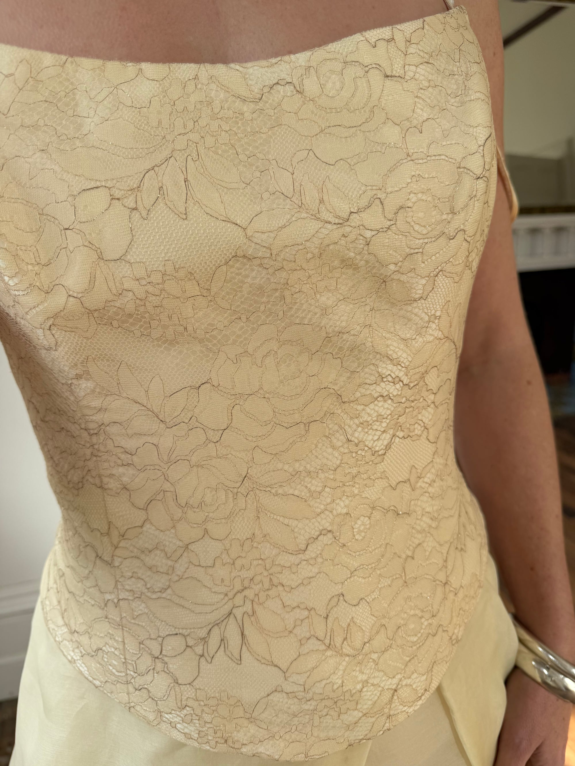 Vintage 90s Italian Butter Double Strap Corset and Tulle Rosette Skirt Set