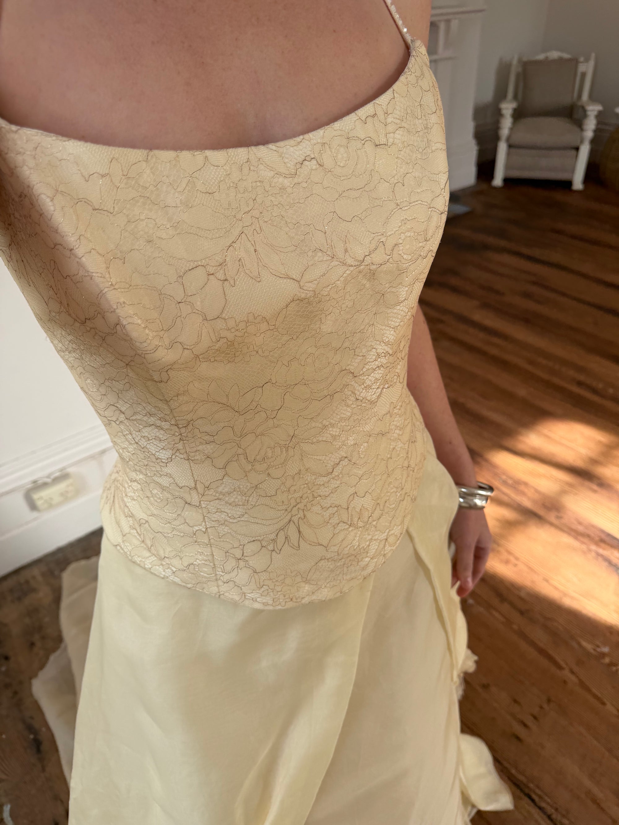 Vintage 90s Italian Butter Double Strap Corset and Tulle Rosette Skirt Set